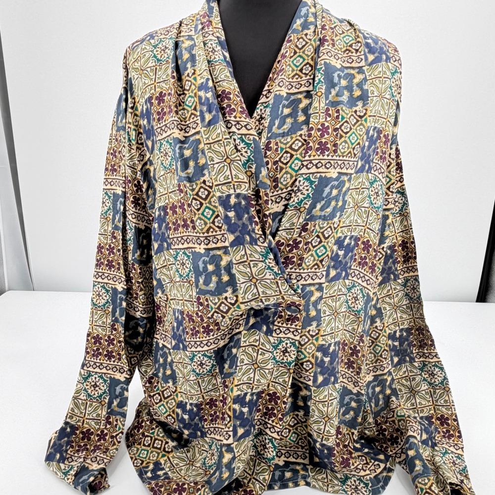 Vintage Galinda 100% Silk Blouse Drape Neck boho artsy earthy lagenlook